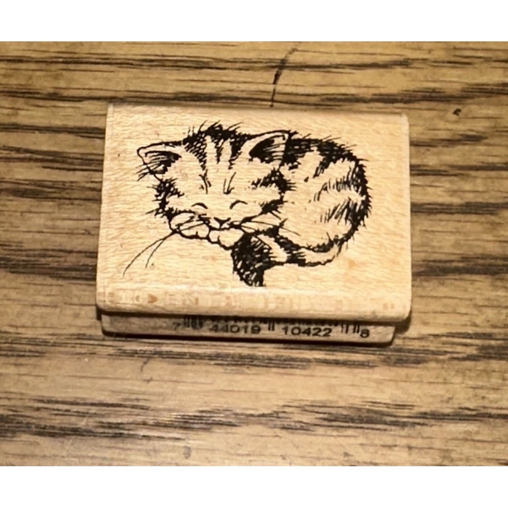 Vintage 1994 Stampendous Wood Mount Rubber Stamp USA Sleeping Kitty Cat J045